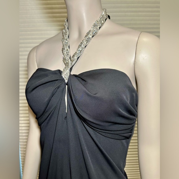 VTG Betsy & Adam By Linda Bernell Black Rhinestone Halter Evening Gown Dress 10 - Picture 3 of 7